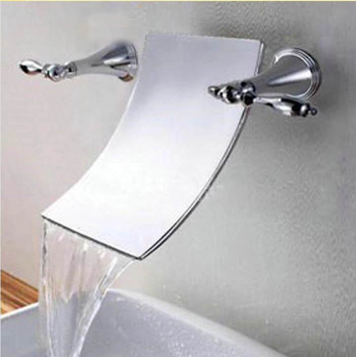 الكروم النحاس finised الجدار الخيالة الشلال ساحة dle صنبور المزدوج الساخنة والباردة مياه الحمام الغرور خلاط صنبور حوض الحنفيات