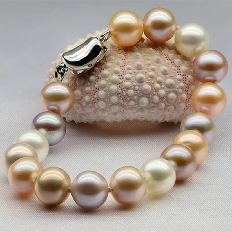 

charming 9-10mm round south sea multicolor pearl bracelet 7.5-8inch925s