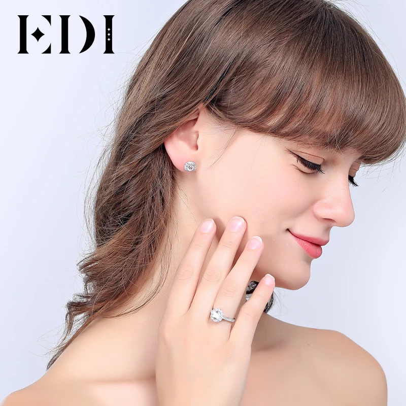 EDI Forever Brilliant 0.5CT Round Cut Moissanites Diamond 14K 585 White Gold Stud Earrings For Women Wedding Fine Jewelry