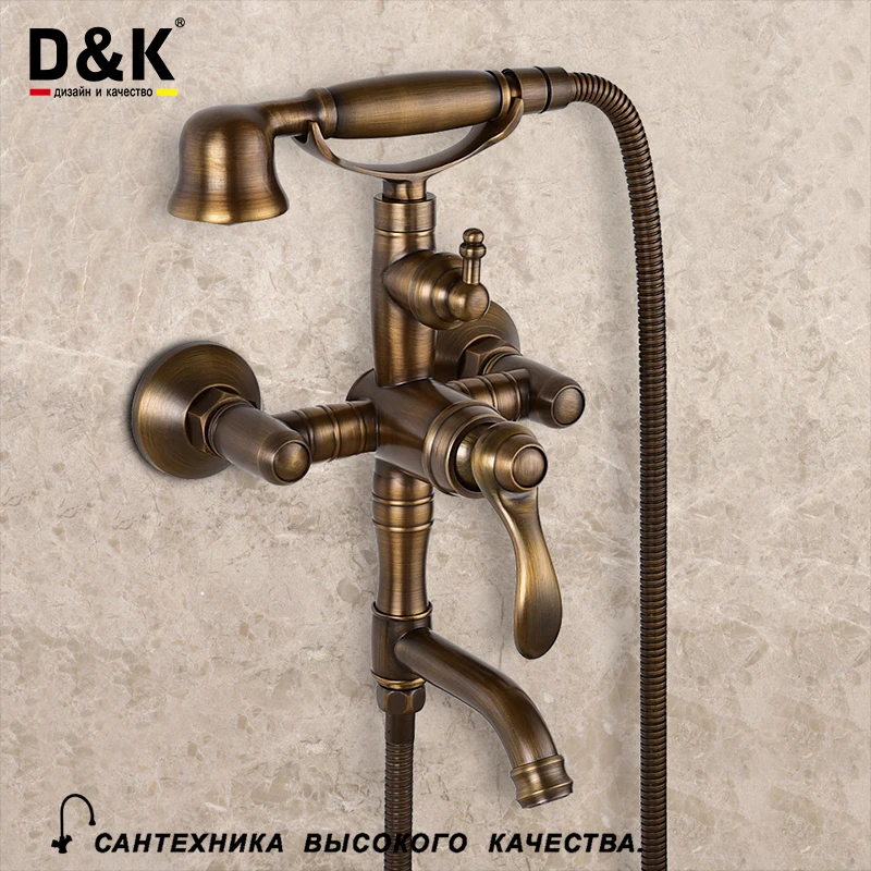 D K Bathroom Shower Faucets Set with Shower Head Single Handle Bathtub Shower Mixer Wall Antique