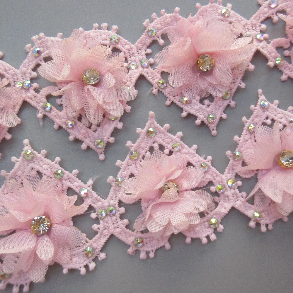 1 метр 55 мм белый розовый алмаз сердце цветок кружева край подрезная Лента ткань вышитые Аппликация, шитье, рукоделие свадебное платье одежда
