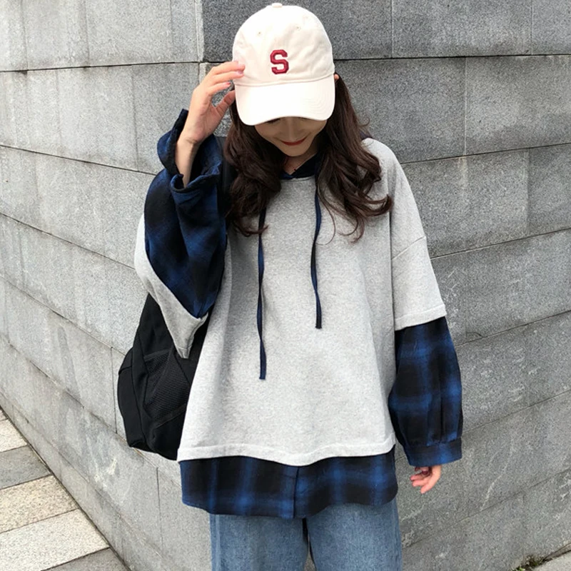Mr.nut Ms. loose stitching street women's hoodie pullover cotton O-neck regular hoodie
