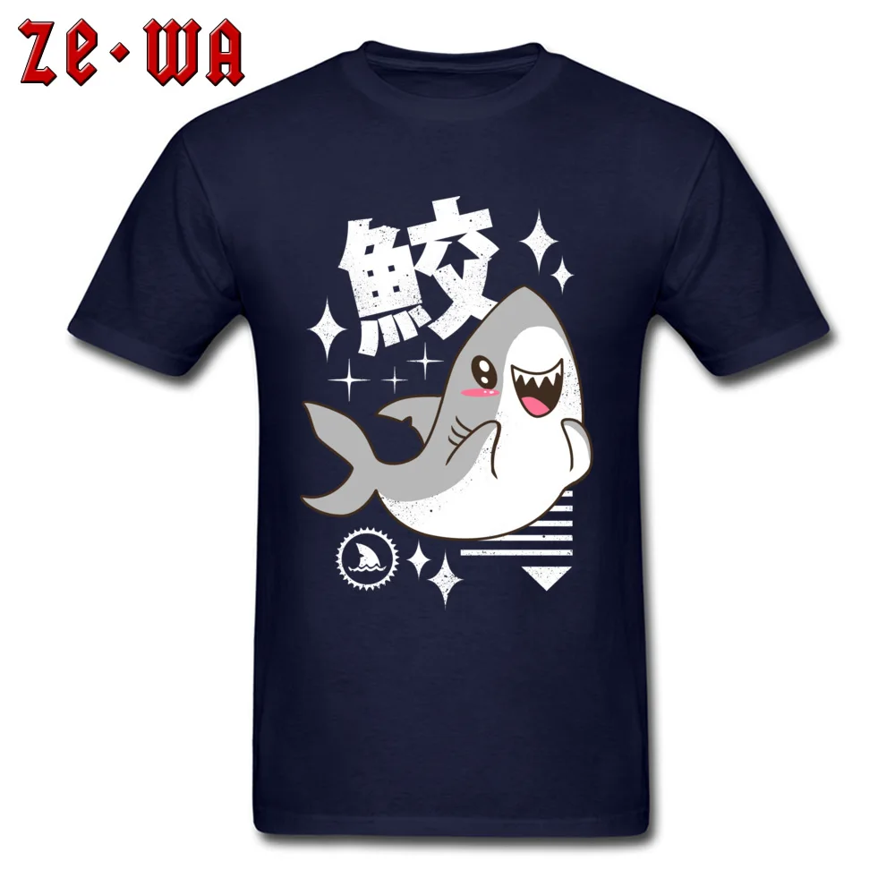 Kawaii Shark 100% Cotton Boy Short Sleeve T Shirt Personalized Father Day Tshirts Summer Tee-Shirts Graphic Crew Neck Kawaii Shark navy