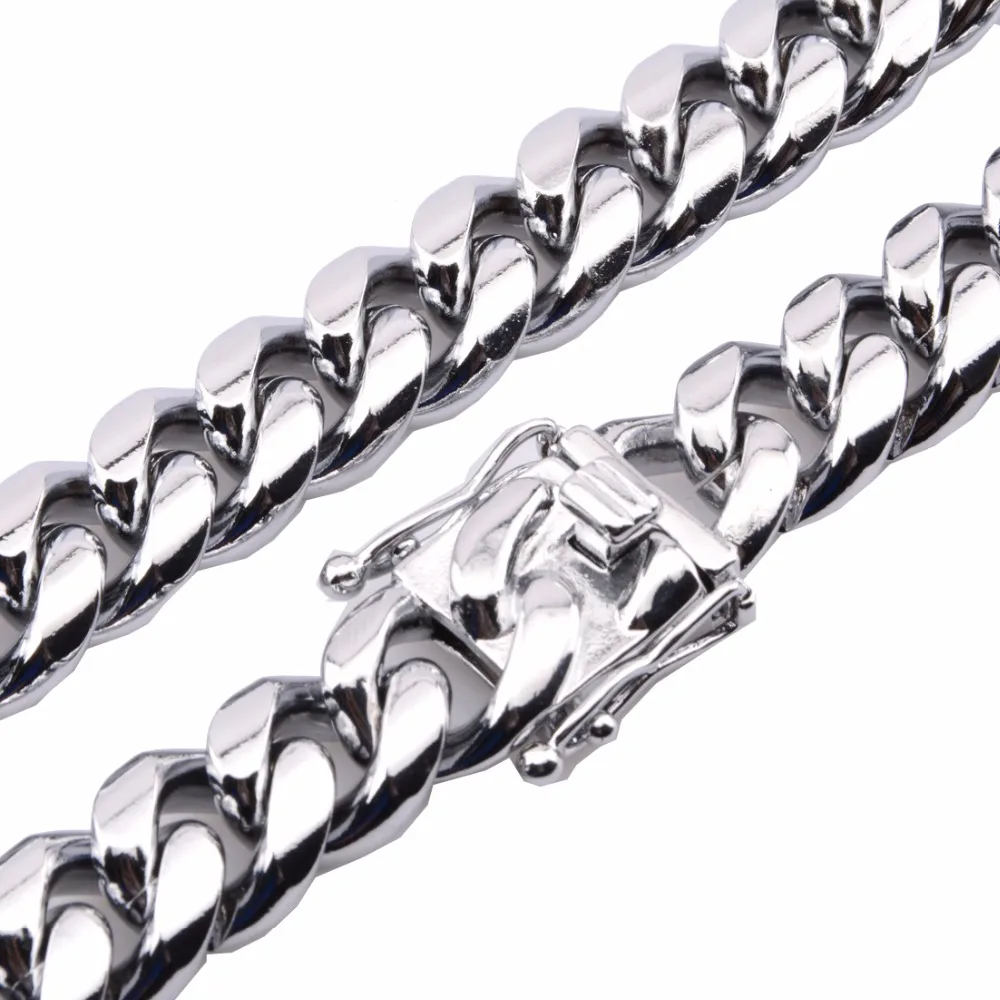 8-18mm Wide 8-40inch Length Men's Silver Color Stainless Steel Miami Curb Cuban Link Chain Necklace Fashion Jewelry Gift