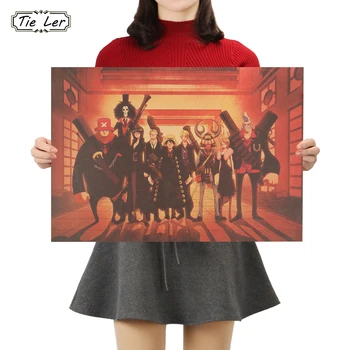 

TIE LER Vintage Classic Anime One Piece Luffy Portrait Poster Retro Kraft Paper Bar Cafe Home Decor Painting Wall Sticker