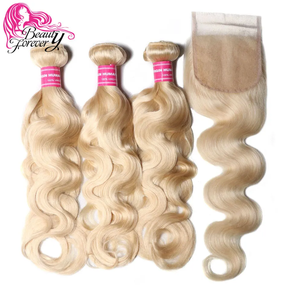 

Beauty Forever Body Wave 4*4 Lace Closure #613 Ombre Brazilian Hair Weaves Bundles With Closure Free Part Remy Human Hair