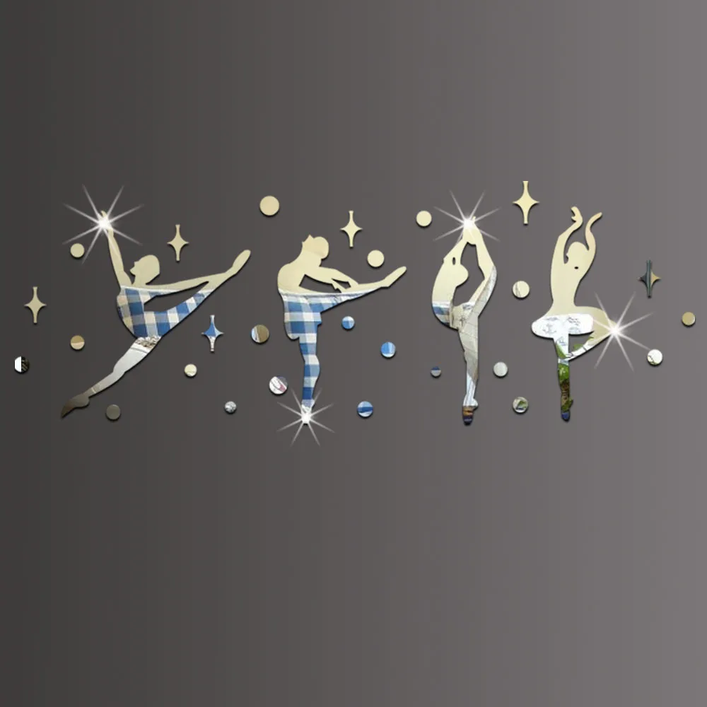 34 шт./компл. 3D акриловая зеркальная поверхность Настенная Наклейка балетные танцы для девочек дизайн для танцевальной комнаты детский сад настенные украшения 60067