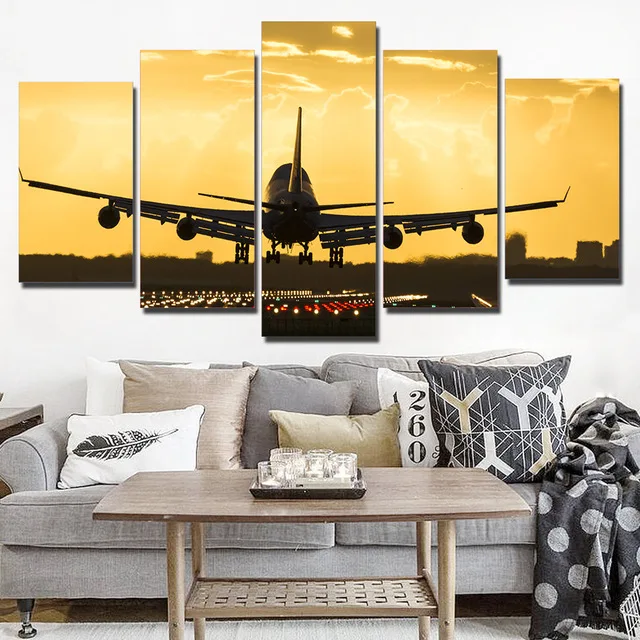 Wall-Art-Poster-Home-Decoration-Modern-5-Panel-Golden-Sunset-Plane-Living-Room-Canvas-HD-Print.jpg_640x640