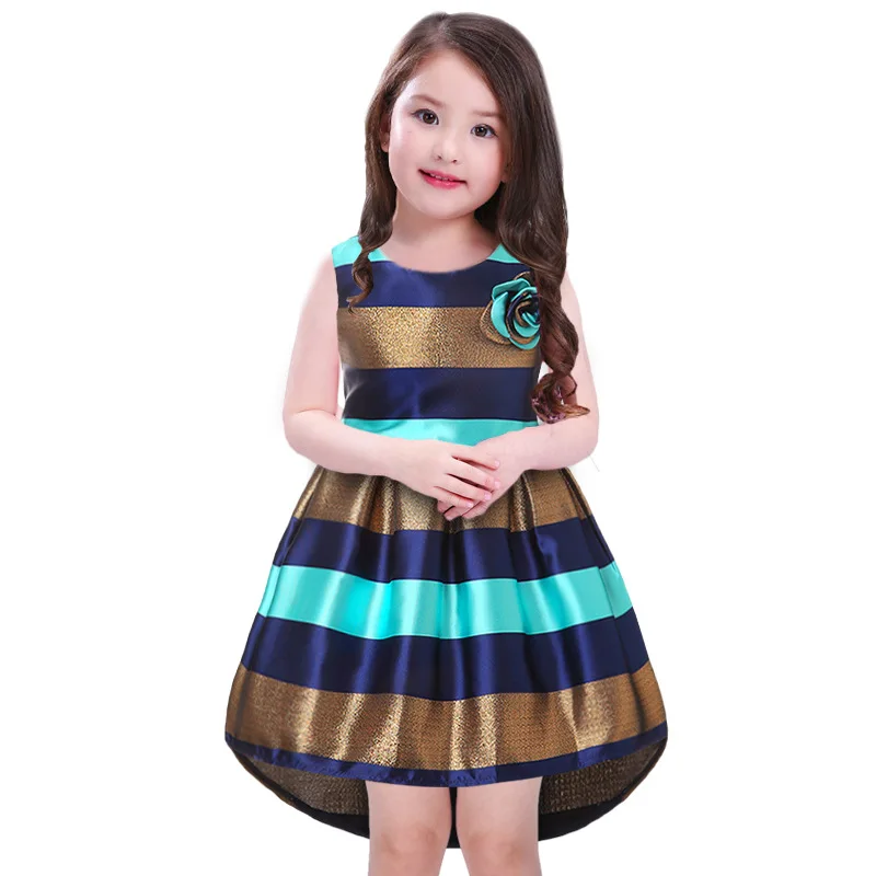 

Kids Flower Stripe Dress for Girls Christmas Children Clothing Dress Princess Brithday Wedding Party Baby Girl Euro style Dress