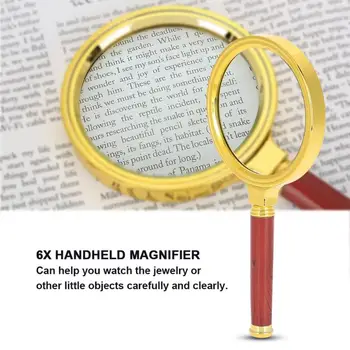

6X Magnifier Handheld Portable Loupe with Detachable Wooden Handle for Reading Jewelry Checking