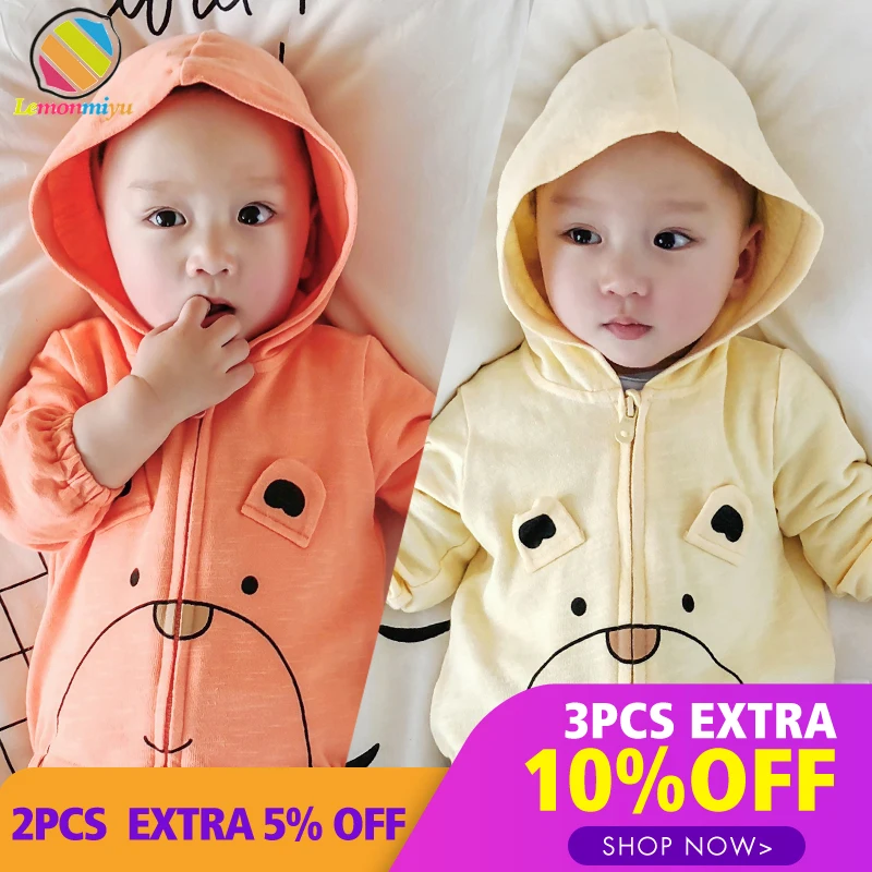 Lemonmiyu Spring Bear Print Baby Jackets Cartoon Hooded Coats Zipper