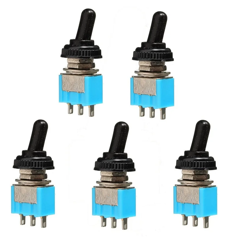 

5PCS Miniature Toggle Switch 125V 6A ON-ON 2 Position 3 Pins SPDT Toggle Switch With Black Waterproof Cover Cap