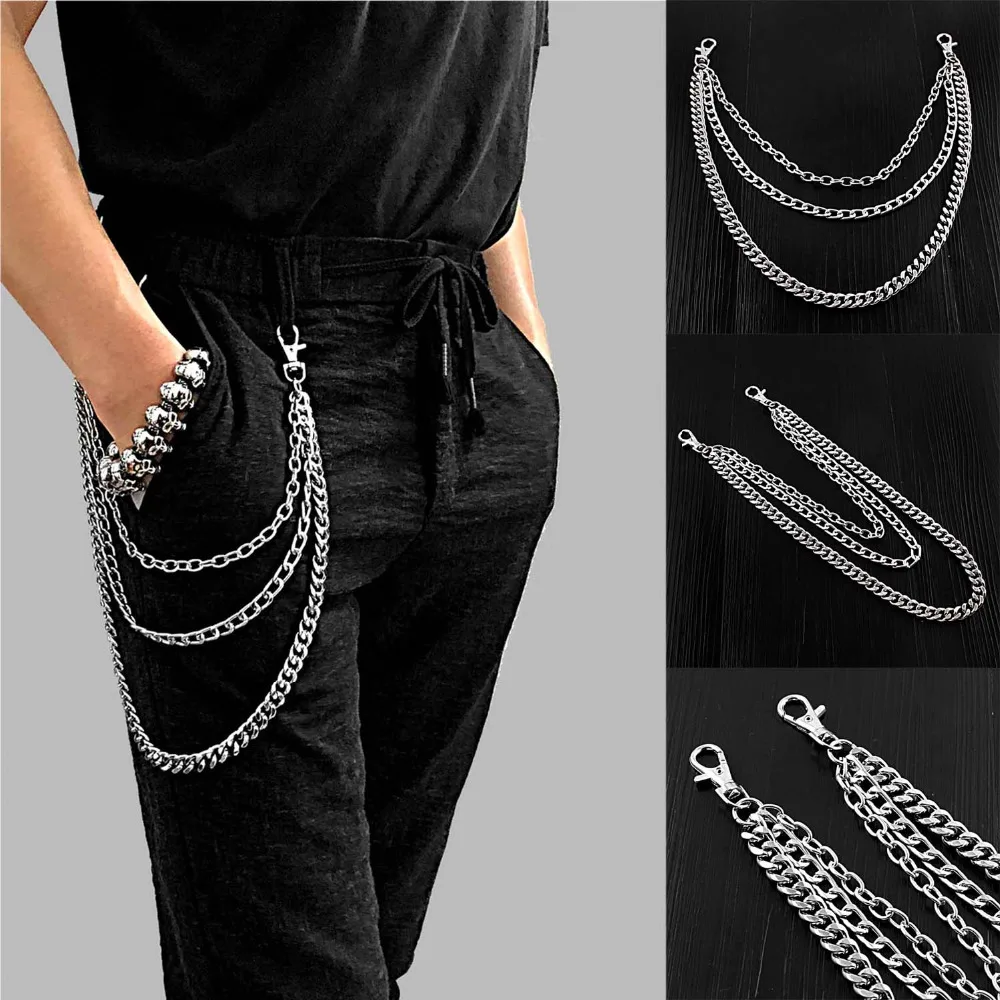 

Jean Belt Keychain Ring Clip Hipster Pants Silver Key Chain Punk Link Decoration