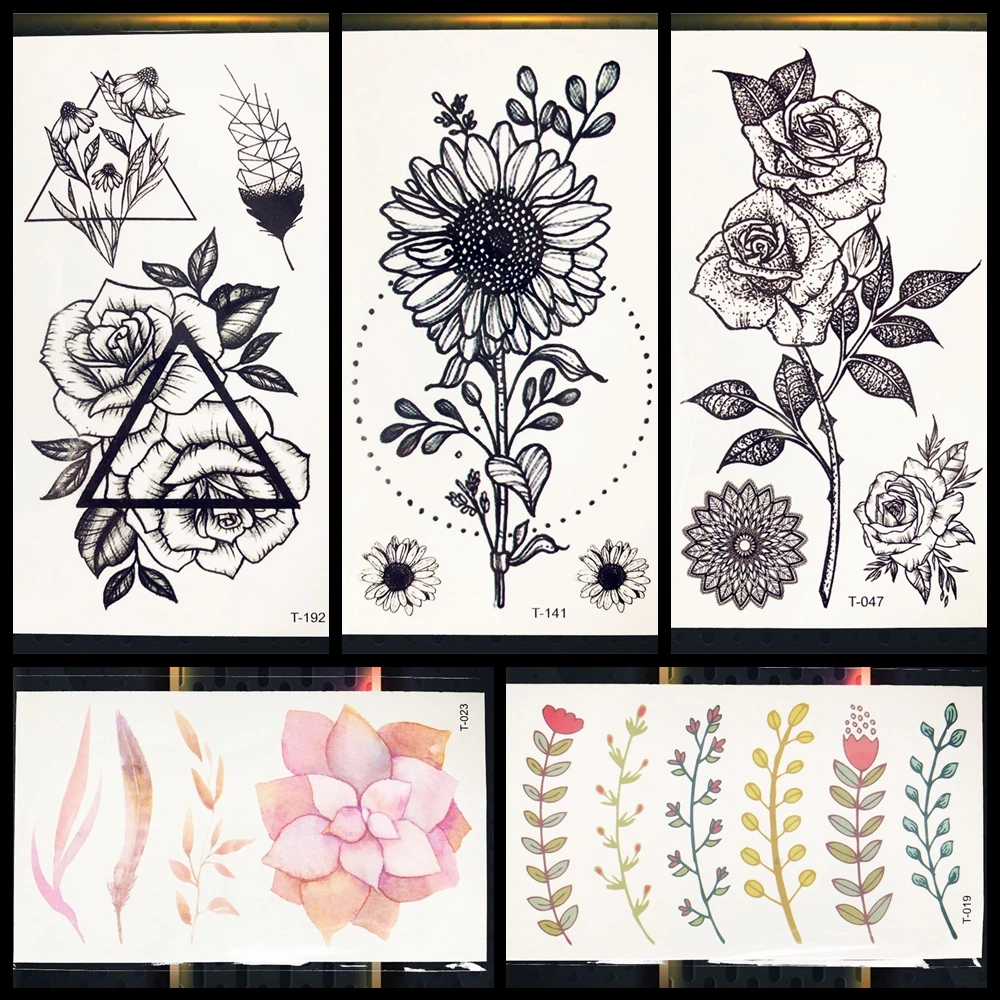 Misbruik Tanzania Tablet Zwart Tijdelijke Tattoo Zonnebloem Bladeren Rose Henna Tattoo Voor Meisje  Vrouwen Tattos Body Borst Handen Enkel Art Water Transfer Tattoo|water  transfer tattoo|black temporary tattootransfer tattoo - AliExpress