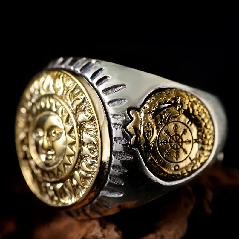 

S925 Sterling Silver Ring Retro Thai Silver Smiley Sun Flower Men's Motor Vehicle Open Ended Ring