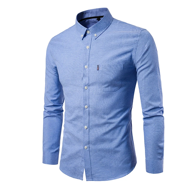 

New 2019 Men's Oxford Shirt Autumn Casual Solid Color Men Long Sleeve Shirt Cotton Slim Plus Size White Pocket Men Clothing 5XL