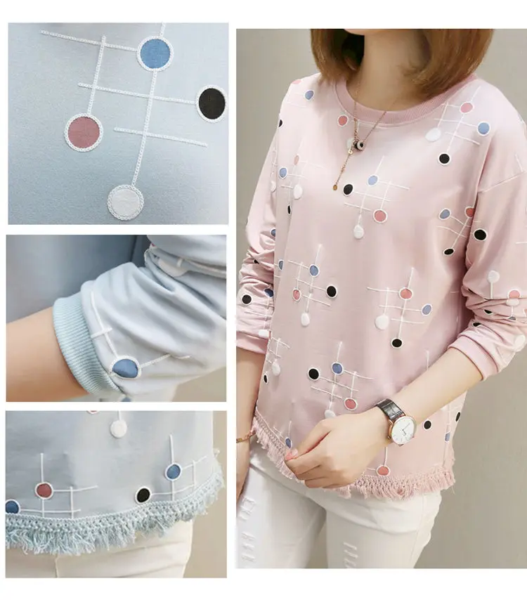 2019 Autumn Women Tops Tees Fashion Print Tshirt Femme T-shirt Ladies Long Sleeve Cotton T-shirts Bottom Tassel Poleras Mujer (2)