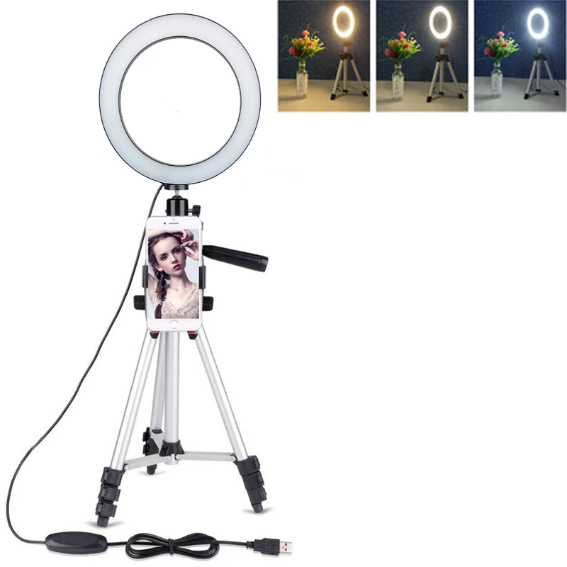

Photo Studio Phone Video 20CM LED Beauty Ring Light Photography Dimmable Ring Lamp+Tripod for Selfie/Live Show/Fill-in Light