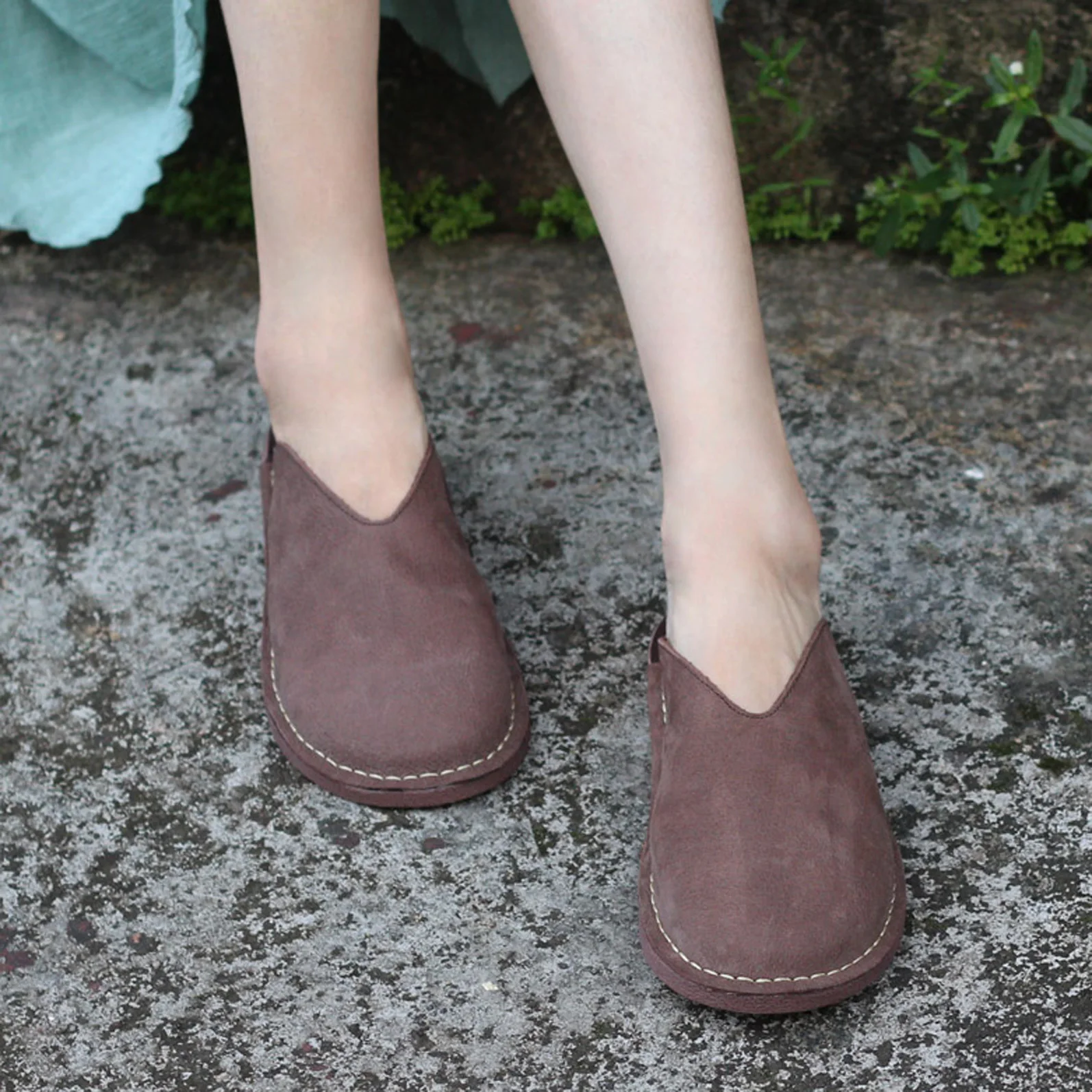 

Women Genuine Leather Outside Slides Round-toe Sewing Footwear Slippers Summer Flat with Low Heels Handmade Shoes For Women 19