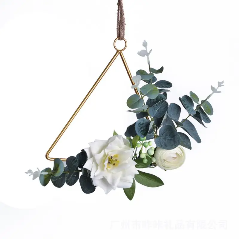 Ins explosion models Nordic geometric metal wreath hemp rope wall hanging set home soft simulation green plant Home Garden der - Цвет: as picture