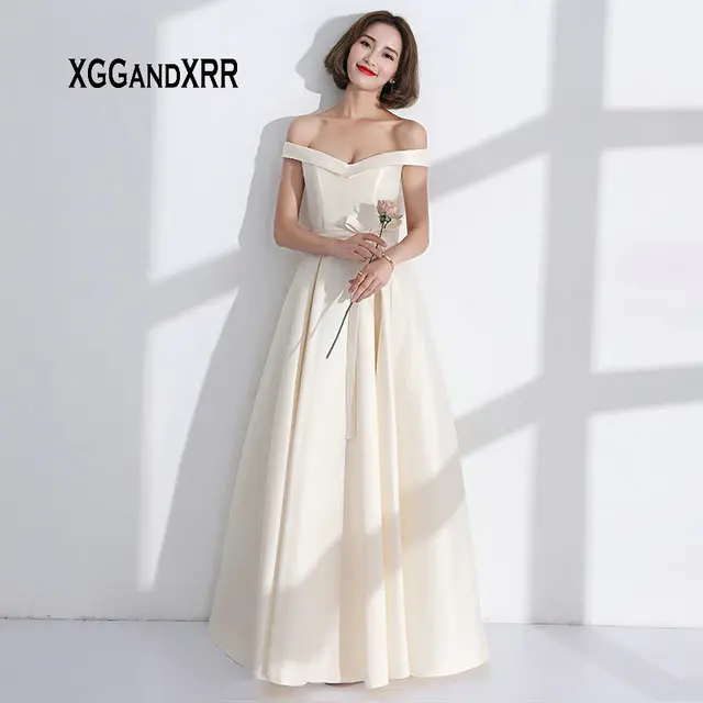 Satin Long Champagne Bridesmaid Dresses