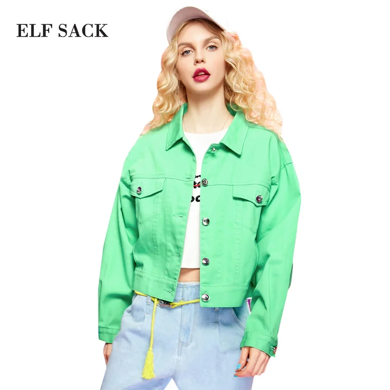 ELF SACK 2017 Spring New Short Coats Women Solid Jackets Loose Metal