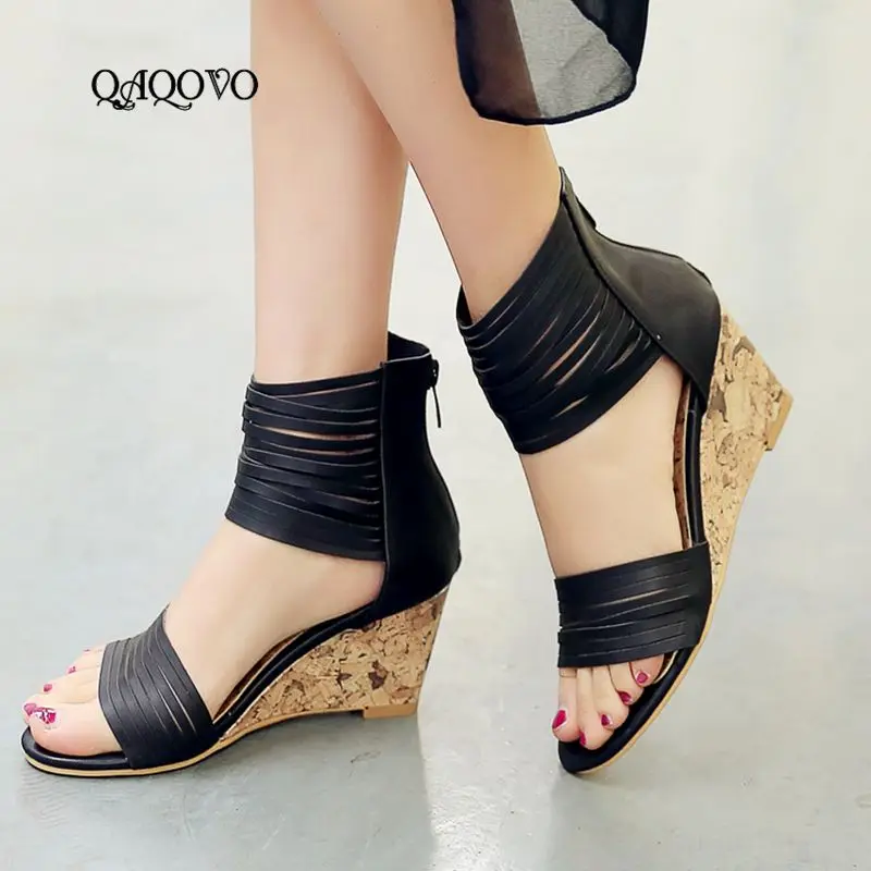 

2019 New Women Summer Wedges Shoes Fashion Zipper Gladiator Sandals Open Toe High Heels Party Shoes
