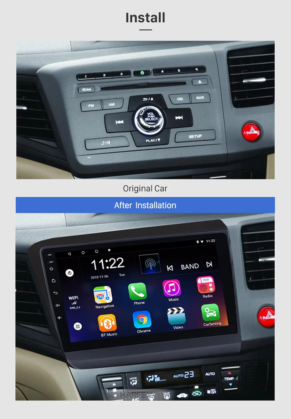 Flash Deal Harfey Android 8.1/ 7.1 GPS Navigation Bluetooth For 2012 HONDA CIVIC Right Hand Driving WiFi HD Touchscreen Car Radio Player 2