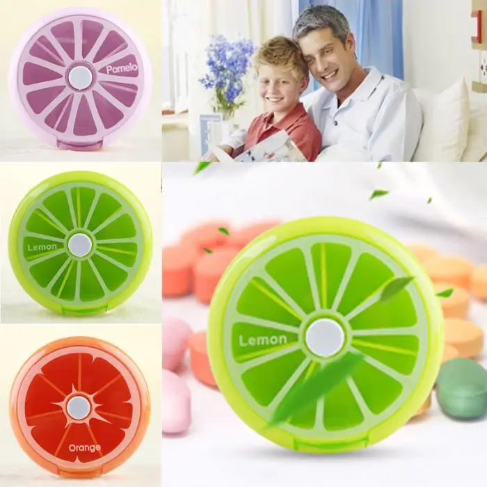 droppsh Health Care Medicine Pill Box Fruit Shaped Sort Vitamin 7 Day Weekly Holder Tablet Storage Container Cases Travel Round MFJ99