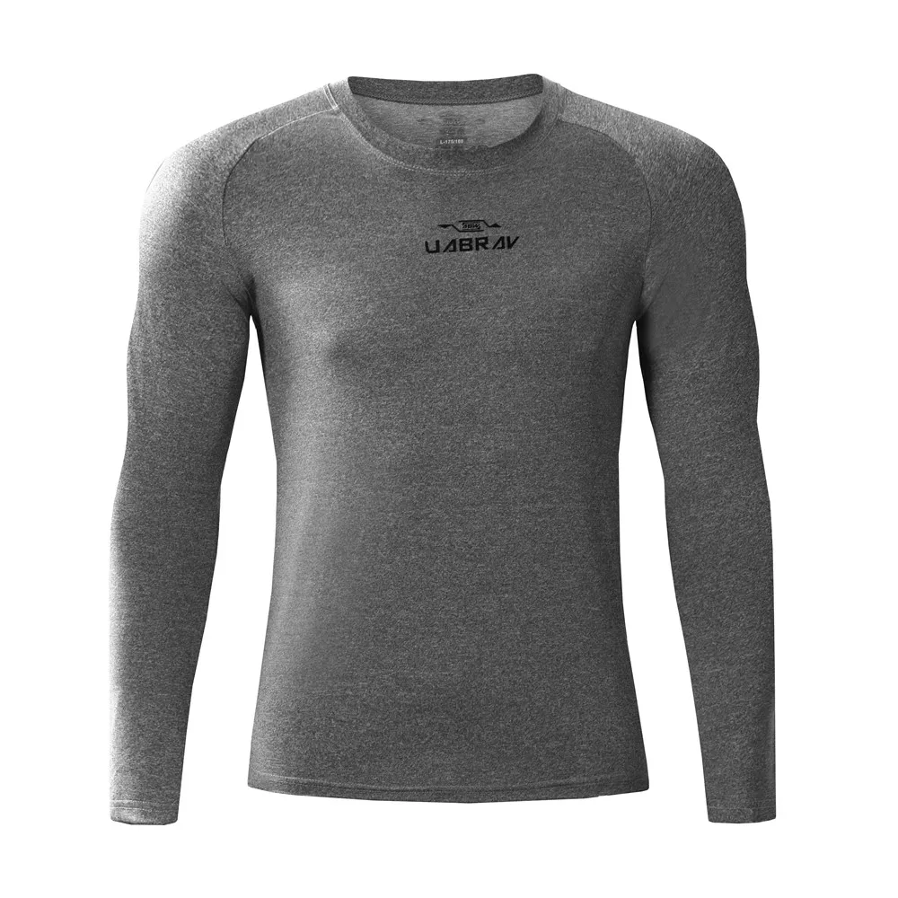 UABRAV мужская спортивная рубашка с длинными рукавами, быстросохнущая, одноцветная, круглый воротник, эластичная компрессионная рубашка, одежда для тренировок, фитнеса, трико