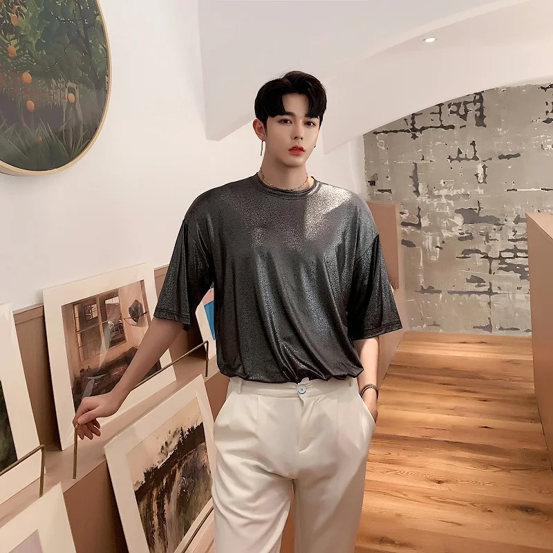 Мужская Повседневная футболка с коротким рукавом яркая золотистая/Серебристая