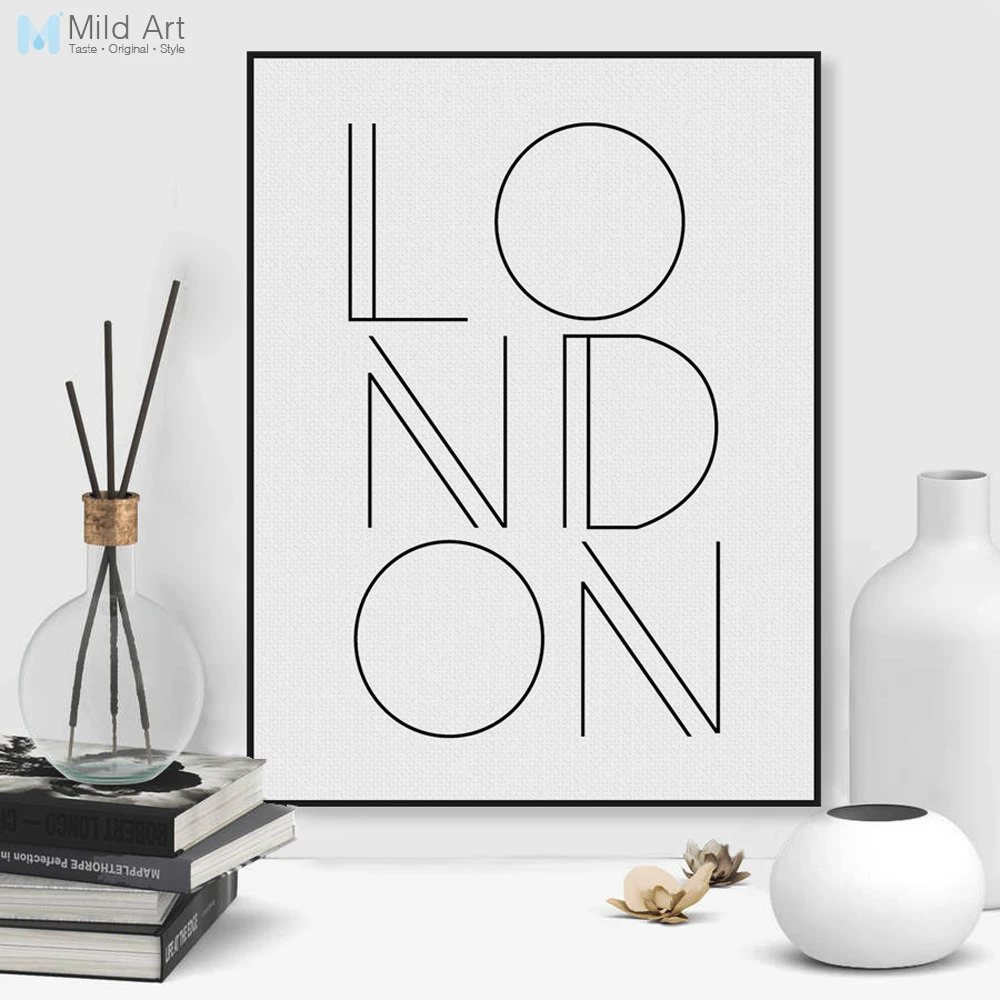 Black White London Typography Poster Print Nordic Home Decor Canvas Art Painting