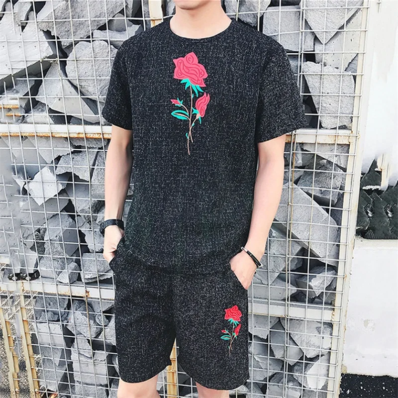 2018 New brand men sets Floral Rose printed men's tracksuit male sweatsuit sweat sporting suits t-shirt and shorts plus size 3xl 2018 New brand men sets Floral Rose printed men's tracksuit male sweatsuit sweat sporting suits t-shirt and shorts plus size 3xl