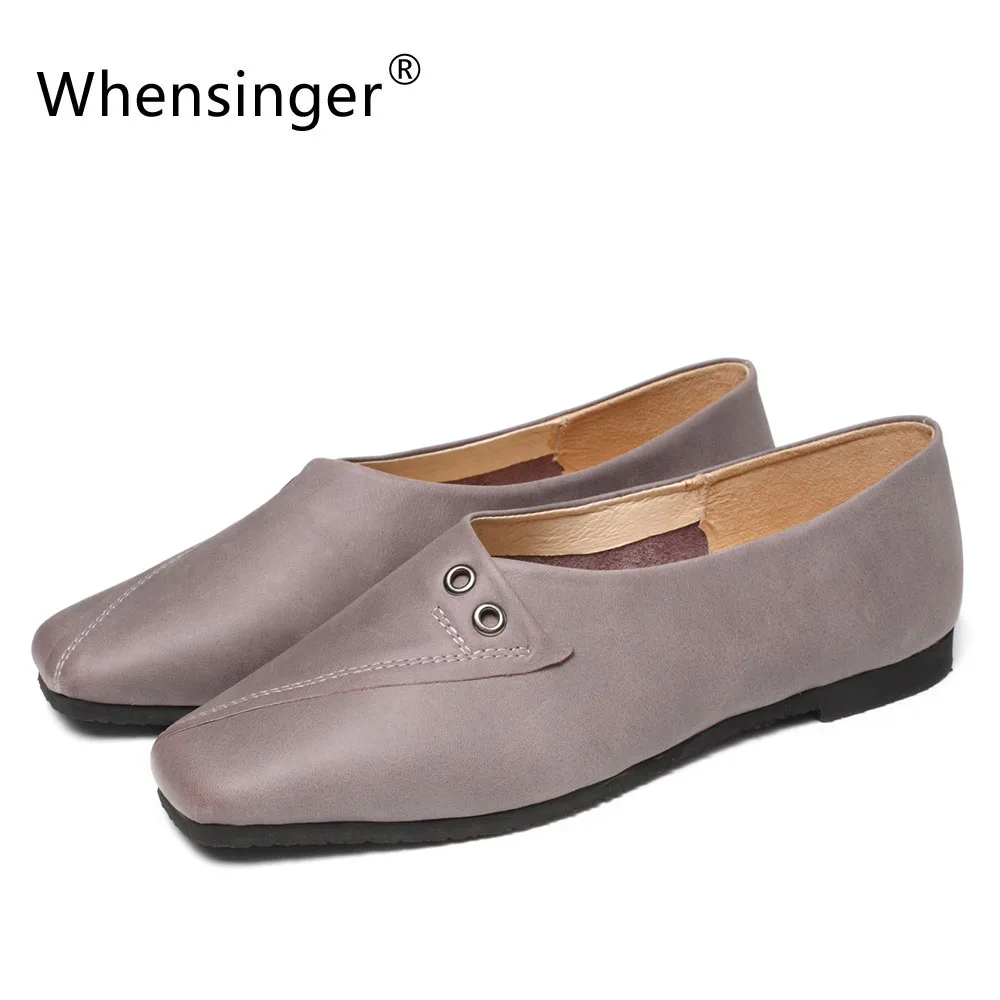 

Whensinger - 2018 New Women Shoes Genuine Leather Square Toe Flats Spring Autumn Style 613-1