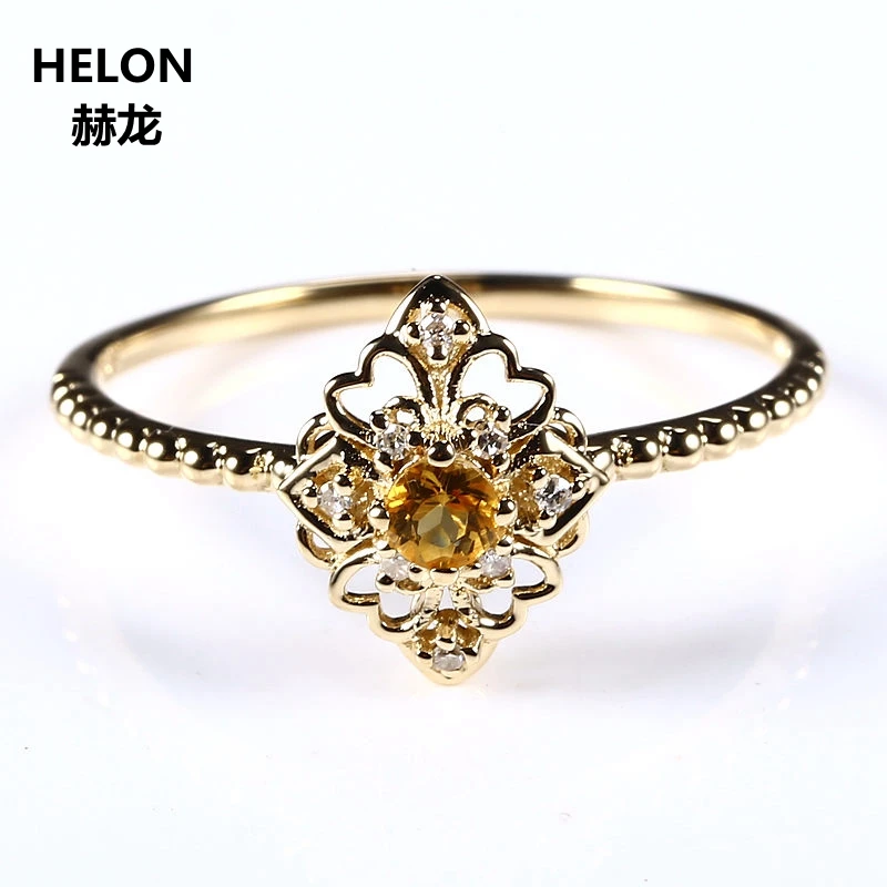 Кольцо в стиле АР-деко, 14 к, из желтого золота, с натуральными бриллиантами, 3 мм, круглая огранка, натуральный цитрин, винтажное, для женщин, вечерние, хорошее ювелирное изделие