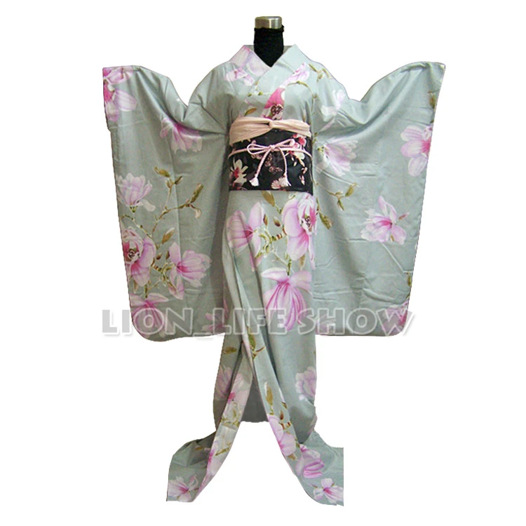 Женский японский светильник, длинное кимоно Furisode с цветочным рисунком, костюм для косплея