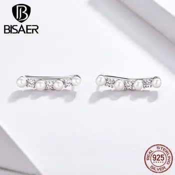 

BISAER Pearl Earrings 925 Sterling Silver Simple Freshwater Pearl Women Stud Earrings for Women Elegant Earrings Jewelry EFE118