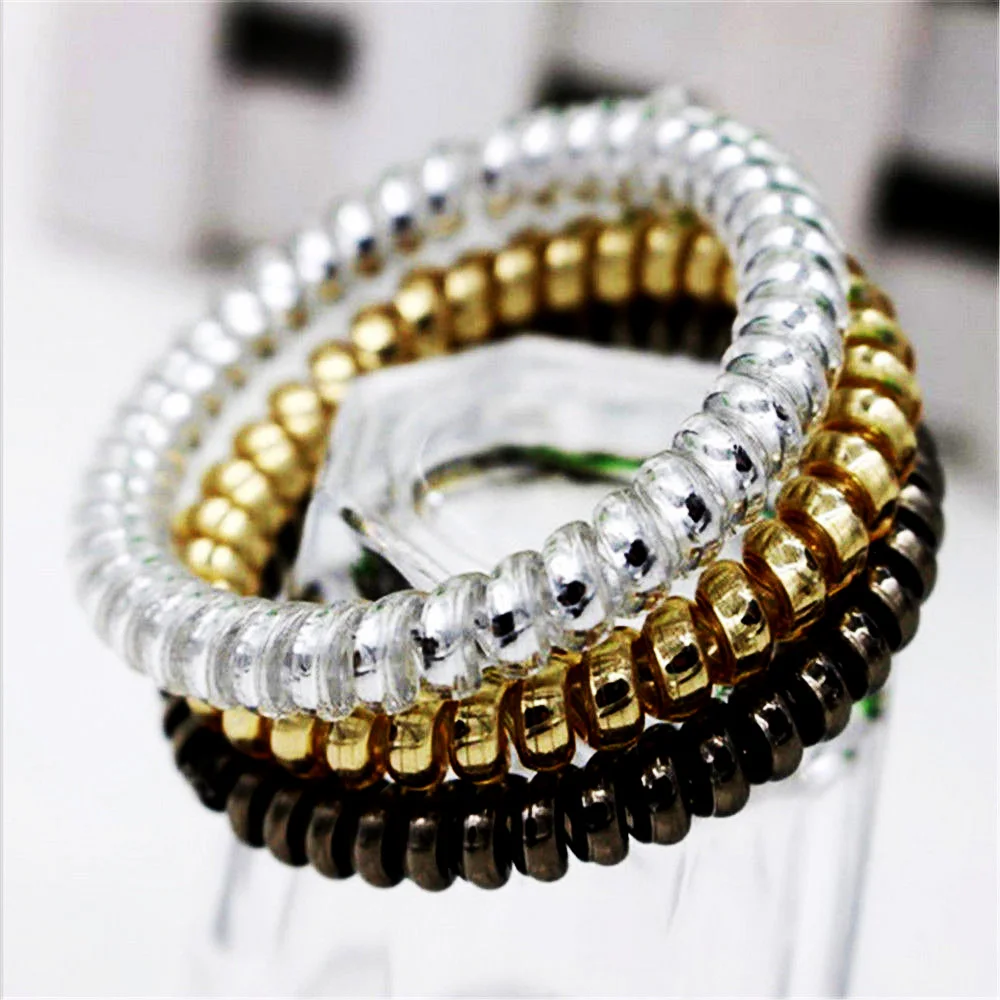 

10 pcs Elastic Hair Bands Girls Rubber Band Headwear Hair Rope Spiral Shape Hair Ties GumTelephone Gold/Silver Color Hair Acc