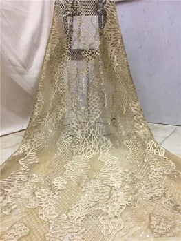 

2019 Latest African Lace Fabric Embroidered Nigerian Guipure for Wedding High Quality 2019 French Tulle Lace Fabric with Sequins
