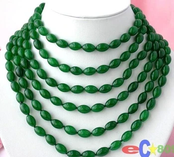 

Hot sale Free Shipping>>>>>LONG 100" 13MM RICE NATURE GREEN JADE NECKLACE