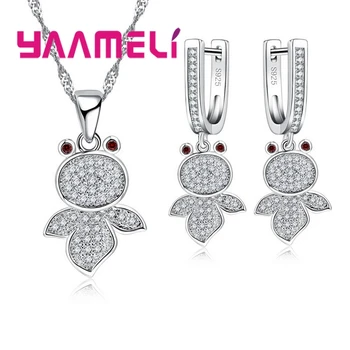 

Free Shipping Ladies' Wedding Jewelry 925 Sterling Silver Fish CZ Crystal Necklace and Earrings Jewelry Set For Women
