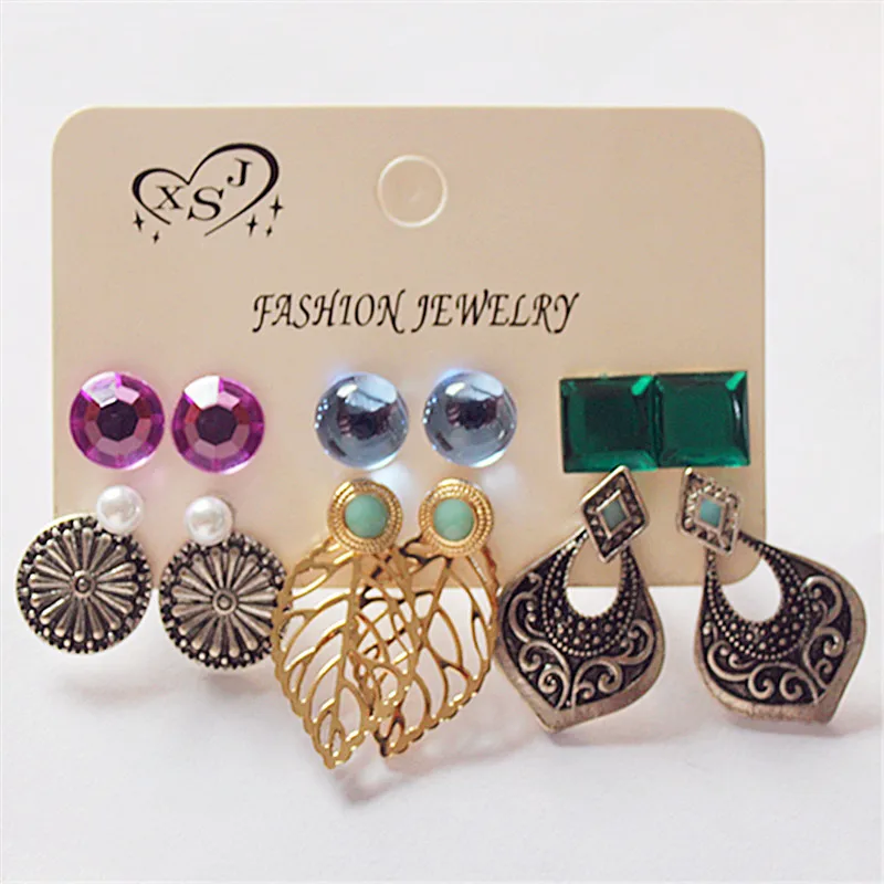 

New fashion female decorations wholesale girls birthday party boho style ear stud beautiful 6 pairs / set earrings gift
