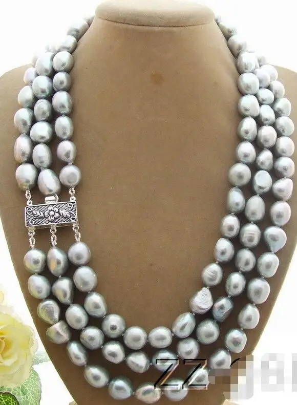 

Free Shipping >>>>> triple strands 12 mm baroque south seas gray pearl necklace18-20inch