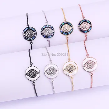 

10Pcs Fashion Mirco Pave CZ Natural Shell Round Eye Connector Bracelet Charm Women Bracelets Jewelry