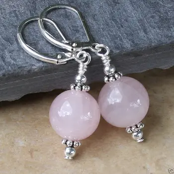 

Free shipping wb003 Handmade Rose fine stone Round Beads Sterling Silver Dangle Earrings 5.3