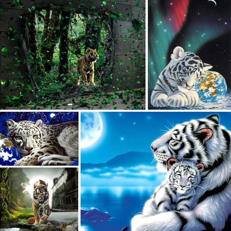 

5d Diy Diamond Painting Tiger Full Drill Square Diamant Painting Cartoon Animal Diamond Embroidery Scape Home Mosaic Decor X39