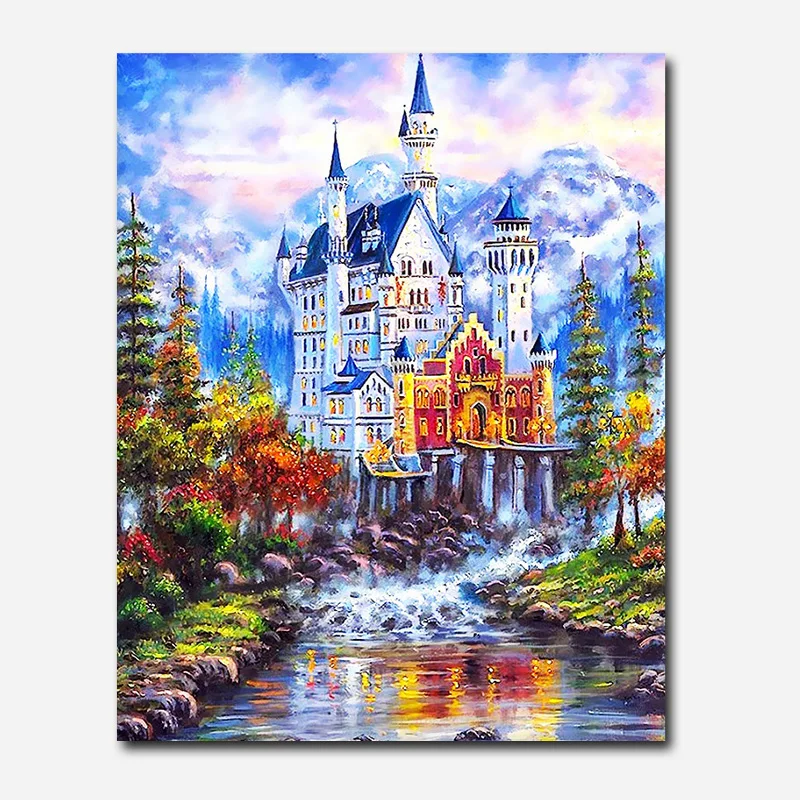 

painting by numbers art paint by number City impression coloring reflection diy oil decorative painting painted his magic castl