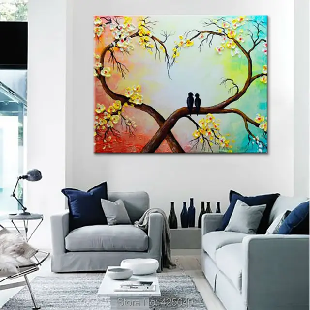 canvas painting palette knife 3d texture acrylic flower tree love acrylic canvas painting