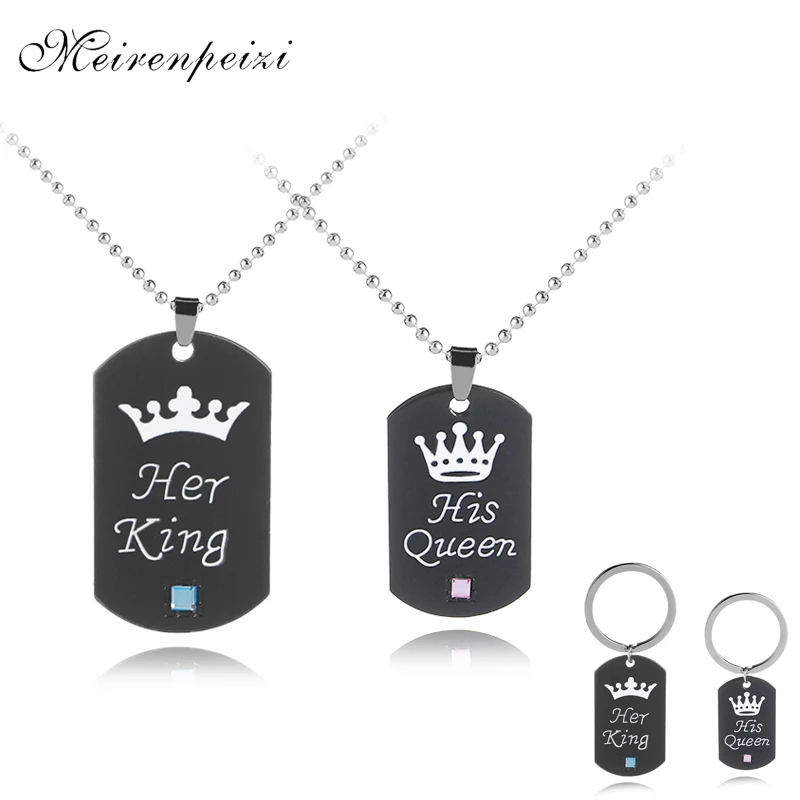 

Her king His queen necklaces Valentine's Day gift Lettering Necklaces Pendants Couple Crown Necklace Beads chain For Lovers Gift