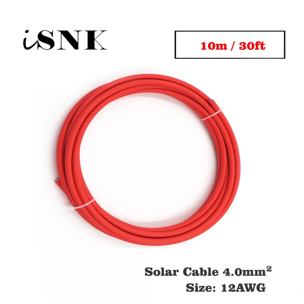 

10m 30ft x 12AWG 4mm2 Red Color Positive wire PVC Insulated photovoltaic electrical MC4 Connector cables solar panel connect